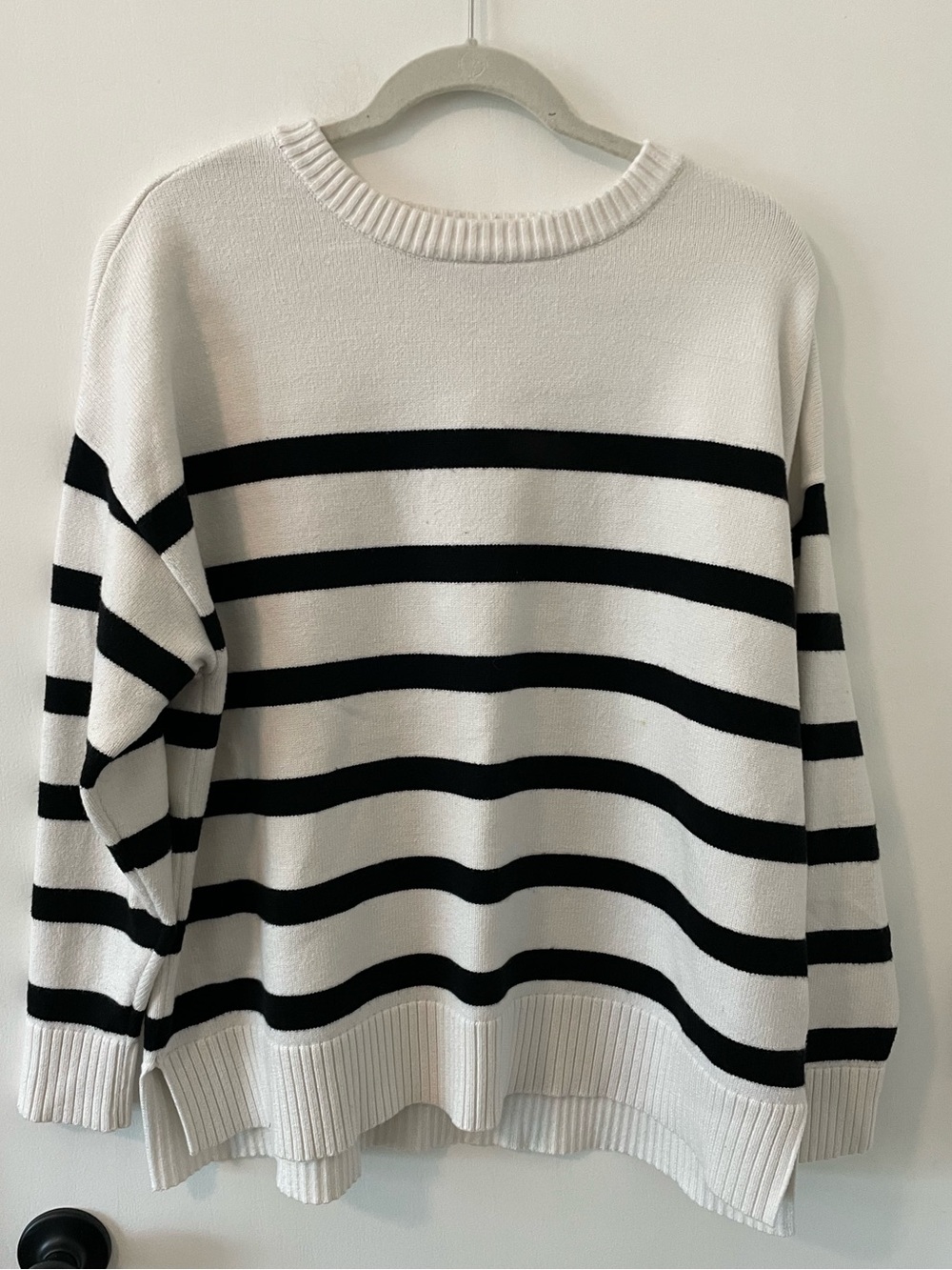 French Connection Women's Striped Tunic Sweater XL Ivory 019